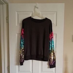 SHEIN Black Pullover Sweatshirt with Multicolor Sequin Sleeves